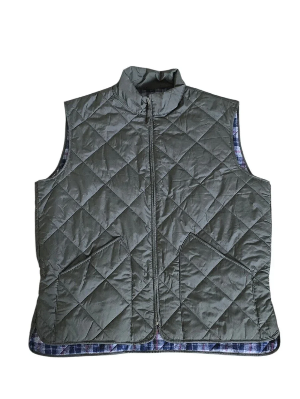J.Crew Men's Quilted Vest in Olive Green Size XL Flannel Lined